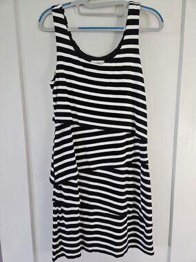 LOFT Black White Striped Sleeveless Layered Dress